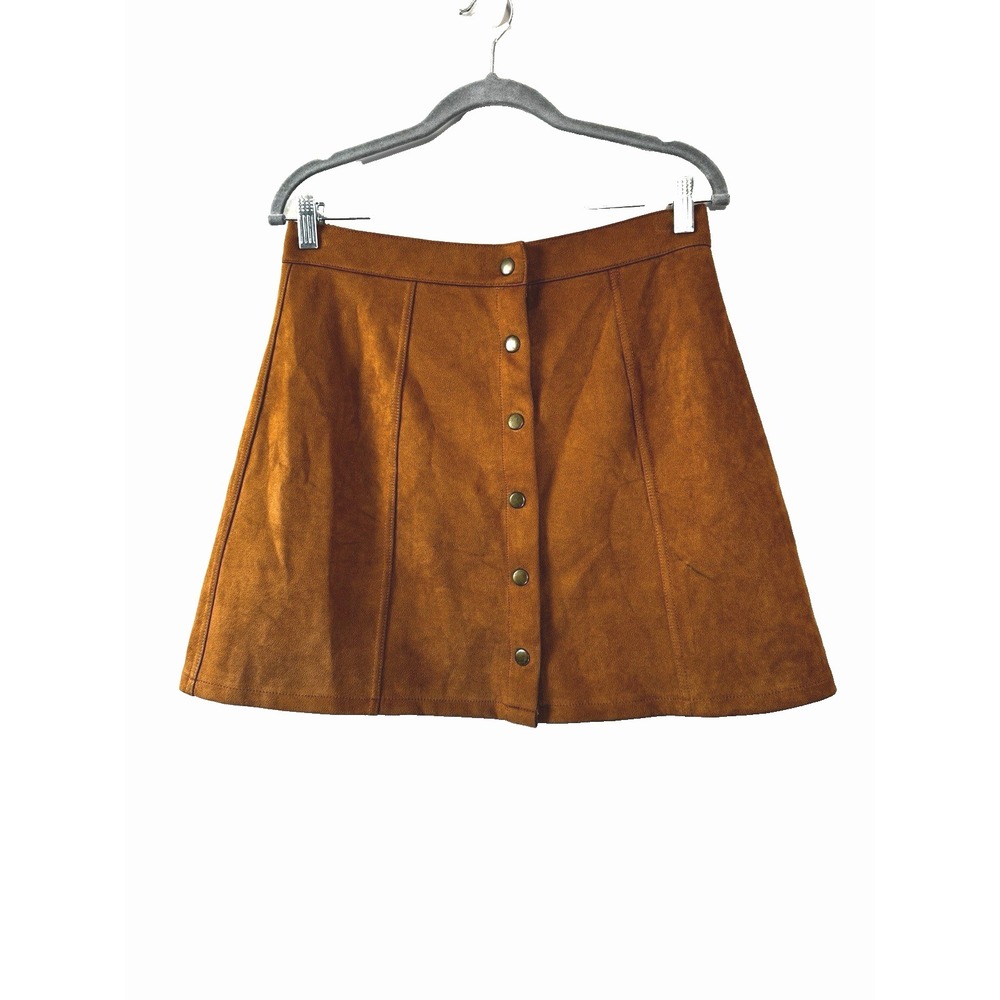 Womens Medium Faux Suede Skirt Cognac Button Front Western Ranch Boho Cowgirl